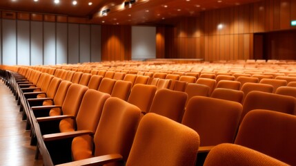 Fototapeta premium Warm Orange Tones in Auditorium Seats Under Late Afternoon Light