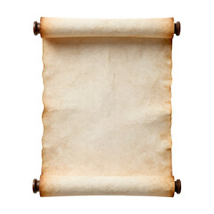 Old parchment scroll reveals its time worn surface against a white backdrop