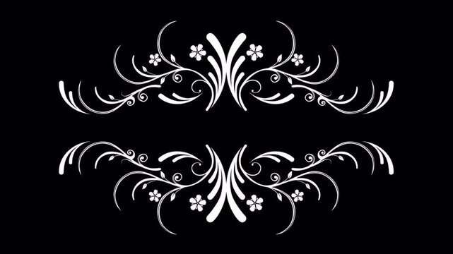 Elegant White Floral Ornament Design on Black Background.