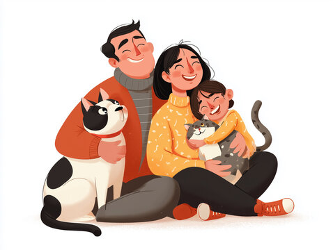 Boy and girl couple with their pets