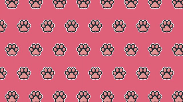 Seamless Animated Pet Paw Repeat Pattern, Adorable Animal Footprint Motion Background, Loopable Design for Apparel and Nursery Decor
