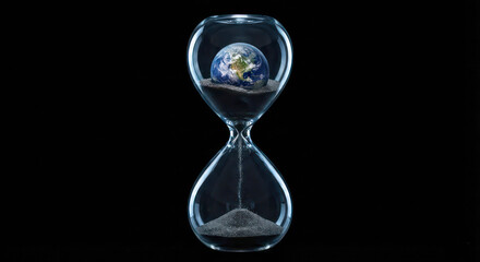 Hourglass with Earth inside symbolizing time and environmental awareness  