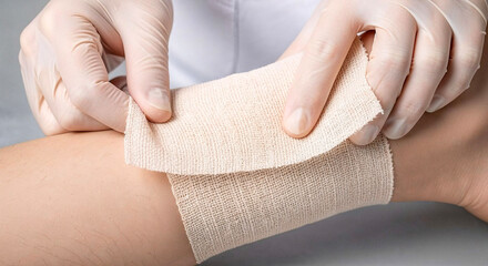 Healthcare professional applying a bandage on a patient's arm  