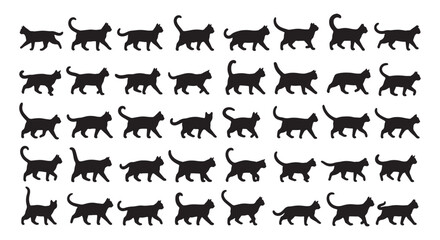 Walking cat silhouette animation sequence. Vector sprite sheet of moving animal frames isolated on white. © Sapumal