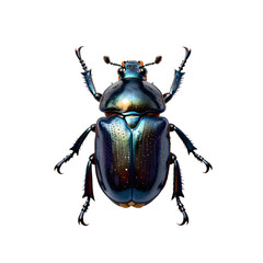 Detailed iridescent beetle displays intricate anatomy on a white surface, creating a striking contrast