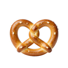 Delicious baked pretzel with salt and shiny glaze against a white background