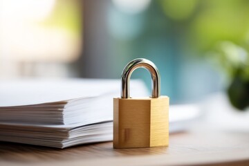 Fototapeta premium Financial Document Protection Concept with Padlock and Paperwork Display
