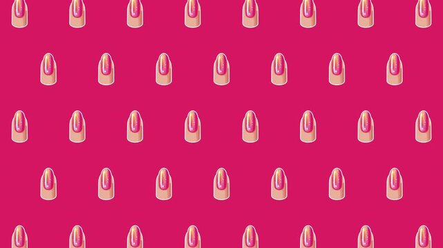 Seamless Pink Manicure Nail Animated Pattern Background, Glossy Nail Art Repeat Design, Stylish Beauty Loopable Vector for Fabric and Wallpaper