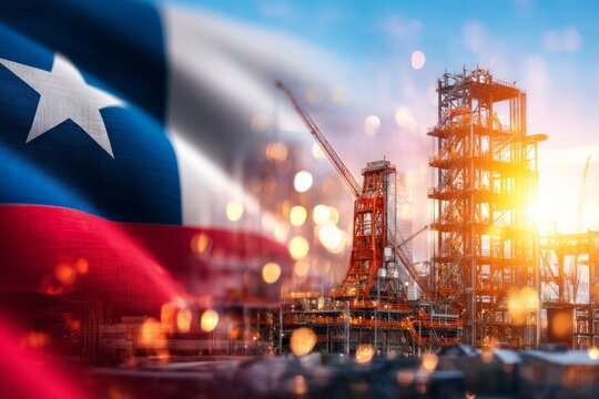 Captivating Chilean Flag with Industrial Scene and Sunrise Background