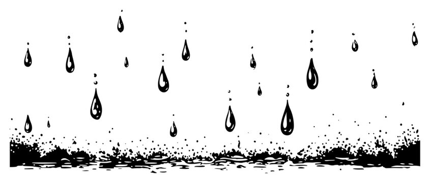 Rain drops falling into a puddle with splashes