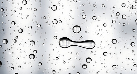 Macro Shot of Clear Water Drops on Glass with Distorted Reflections