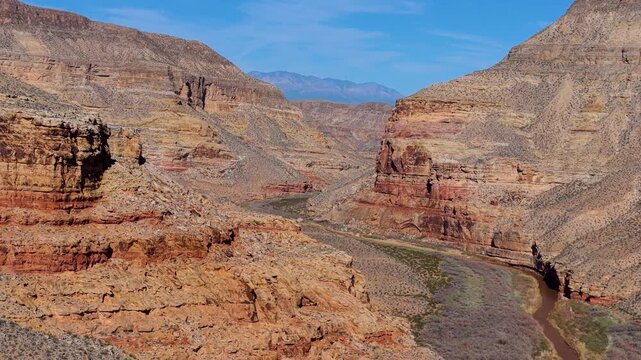 Aerial Virgin River Canyon Arizona Sandstone Cliffs Desert Flyover