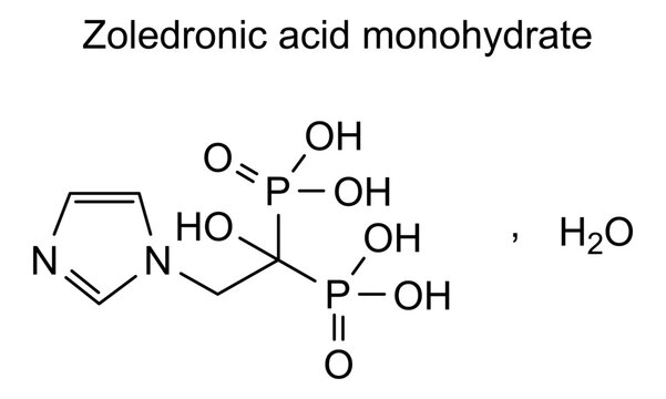 Zoledronic acid monohydrate, chemical structure of zoledronic acid monohydrate, drug substance