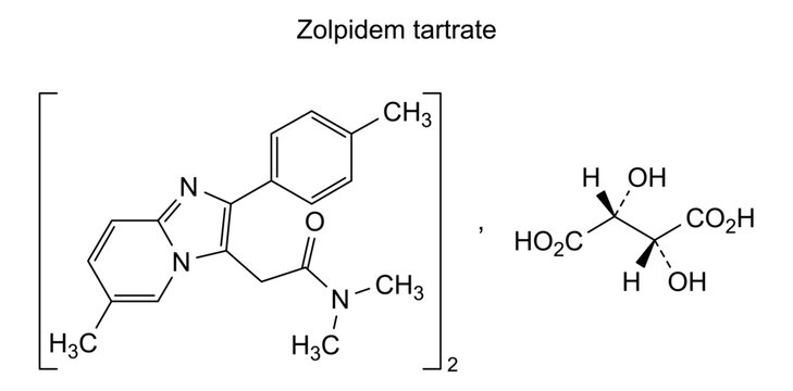 Zolpidem tartrate, chemical structure of zolpidem tartrate, drug substance