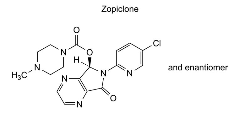 Zopiclone, chemical structure of zopiclone, drug substance