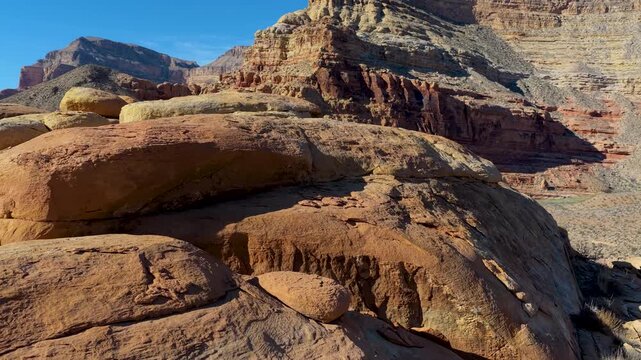 Aerial Virgin River Canyon Arizona Rugged Cliffs and Desert Fly Through