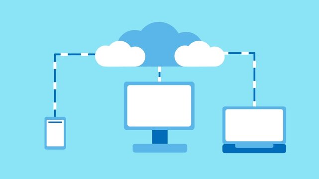 Cloud computing secure cloud storage server cloud web hosting digital device internet communication technology 2d animation 4k video clip.