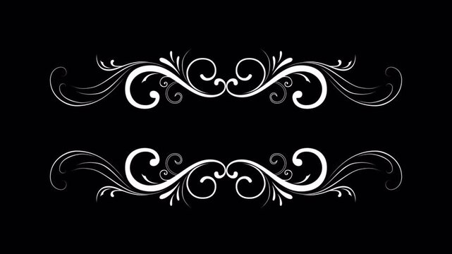 Elegant White Floral Scrollwork Design Elements on Black Background for Decorative Accents.