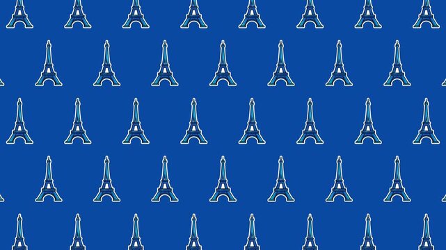 Seamless Eiffel Tower Landmark Pattern Background, Paris Icon Repeat Design, Travel-Themed Loopable Animated Vector for Fabric and Wallpaper