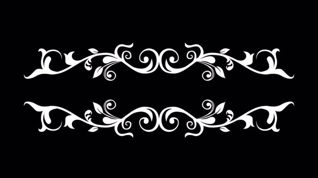 Elegant White Floral Swirls on Black Background Decorative Design Element.