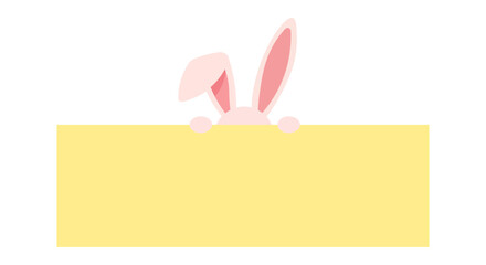 Cute bunny ears peeking over a yellow blank sign for easter greetings and messages © Volodymyr Hankevych