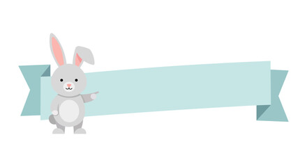 Obraz premium Cute cartoon bunny pointing to a blank banner for your text and design elements