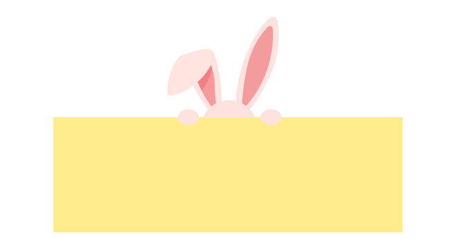Cute bunny ears peeking over a yellow blank sign for easter greetings and messages