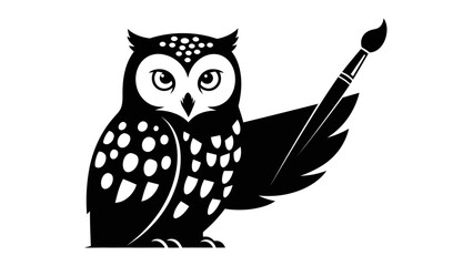 Creative Owl Holding Paintbrush, Symbol of Wisdom and Artistry