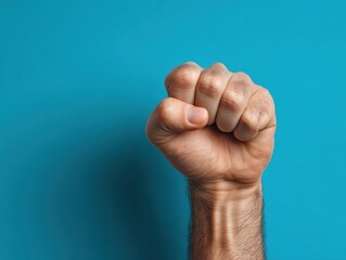 motivated fist pump isolated on a blue background