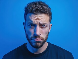 Obraz premium serious focused expression isolated on a blue background