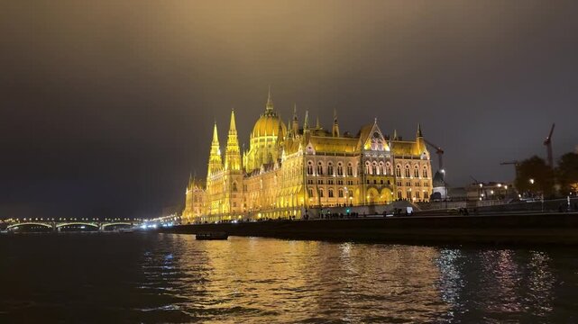 Hungary Budapest parliament at night.