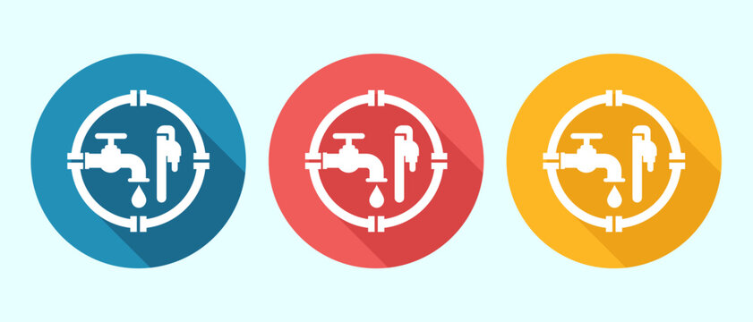 Set of vector illustration plumbing logo concepts with flat design and long shadow