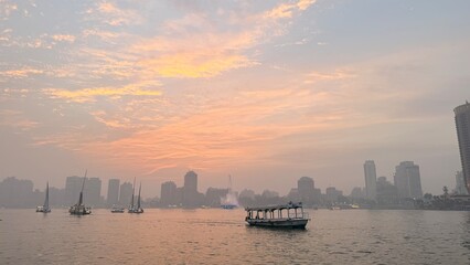 Naklejka premium River Nile in Cairo Egypt overlooking the city