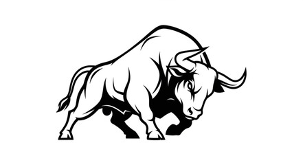 Fototapeta na wymiar Powerful bull illustration in black and white, ready to charge forward with determination.