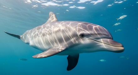 Fototapeta premium Dolphin Swimming Underwater in Ocean.