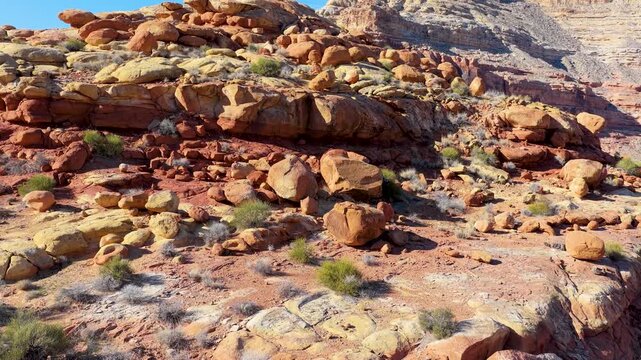 Aerial Desert Sandstone Formations Virgin River Canyon Arizona Fly Through