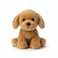 Obraz premium A cute brown stuffed dog toy sitting upright on a white background