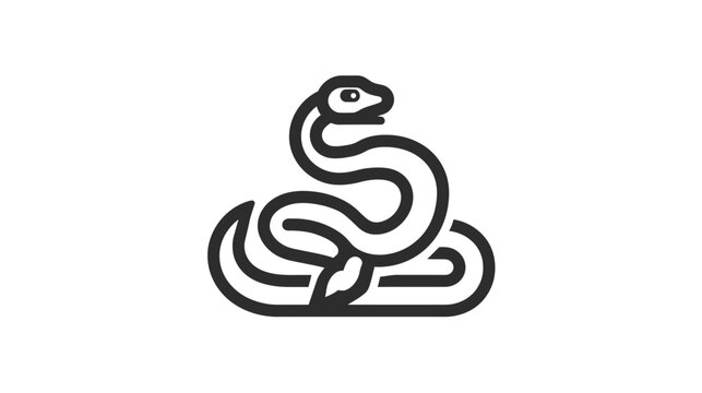 Stylized illustration of a snake coiled, dark outline, black, eye visible