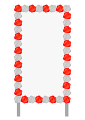 紅白の花の付いた大きい立て看板のイラスト