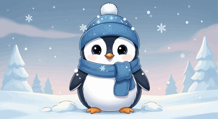 Penguin Wearing Winter Hat and Scarf 1. © Djiwa