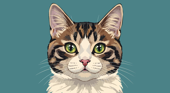 Illustration of a Brown Tabby Cat Face.