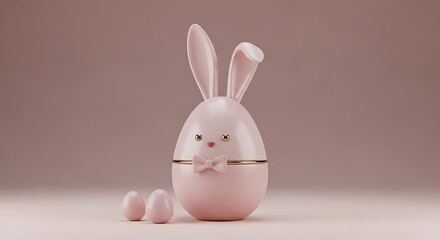 Obraz premium charming pastel pink easter bunny egg container with bow and eggs