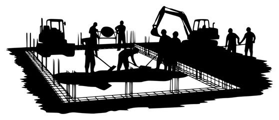 struction worker, crane, dozer, equipment, excavator, floor, forklift, illustration, job, load, man, person, profile, scaffold, shovel, stand, tool, transporter, worker, against transparent background © Alloca Design Studio