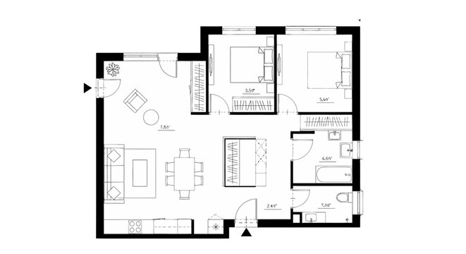 Detailed floor plan of a modern residential apartment layout.