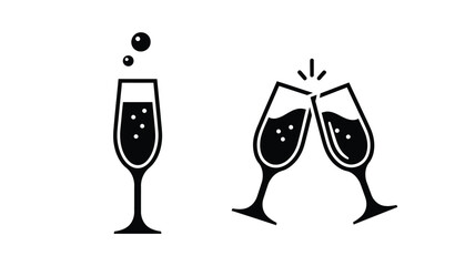 Celebrating with champagne two glasses toasting in black silhouette