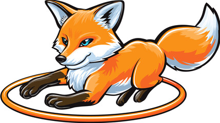 Obraz premium A cartoon fox with orange fur, white chest, blue eyes, and black nose, inside a ring