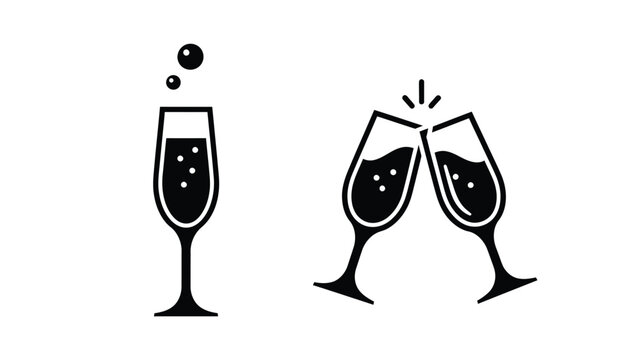 Celebrating with champagne two glasses toasting in black silhouette