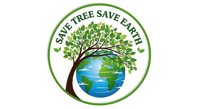 Earth Day logo with tree and globe, Save Tree Save Earth campaign