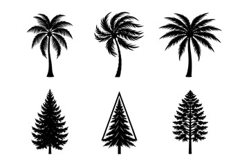 A group of tree silhouettes on a white background