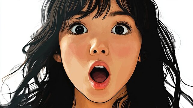 A cartoon illustration of a young woman with a shocked expression on her face